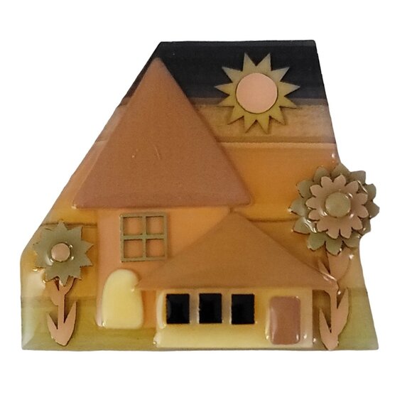 Lucinda Tan House Pink Green Flowers Pin K555 - Picture 1 of 7